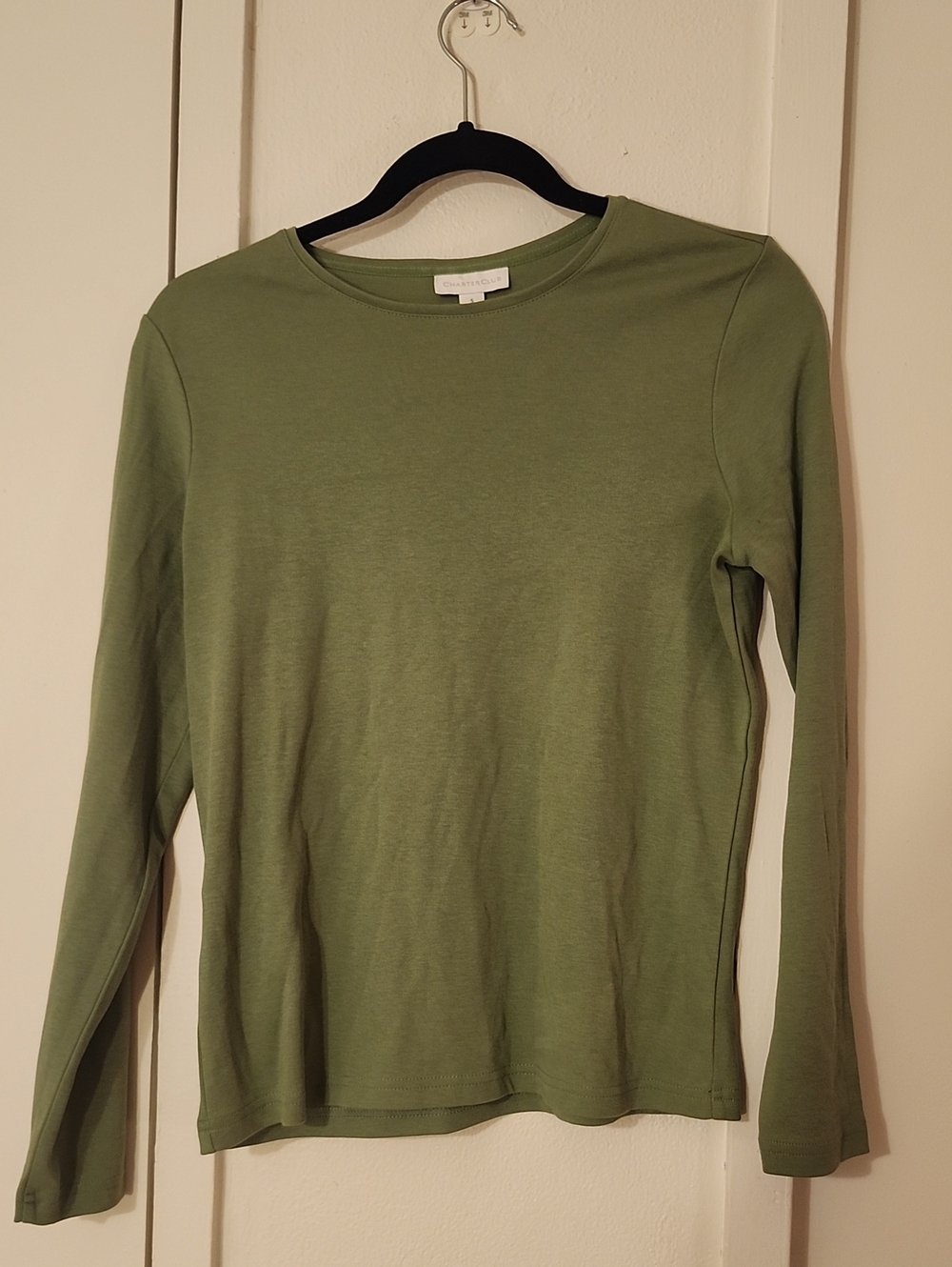 Charter Club Olive Green Long-Sleeve Crewneck Top